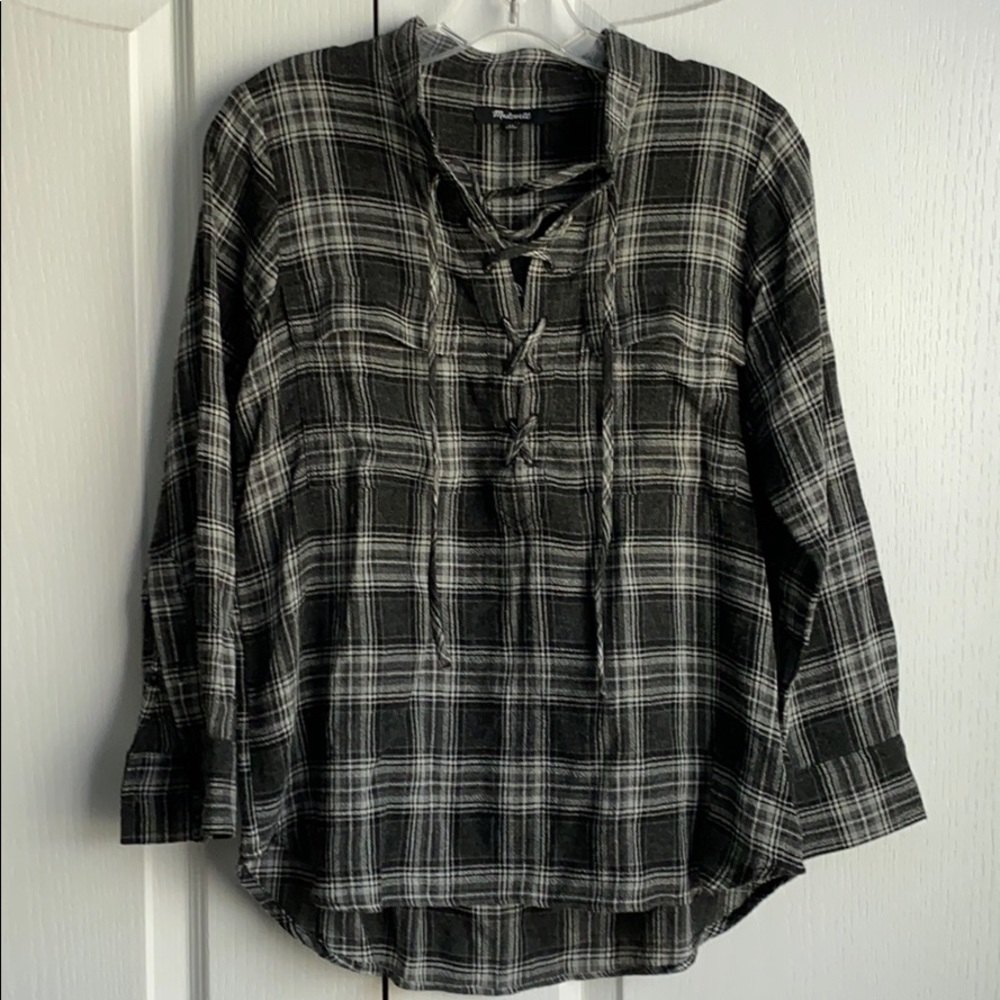 Madewell Black/White Flannel Lace-up Shirt…